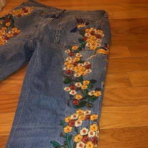 Free People Embroidered Girlfriend Jeans